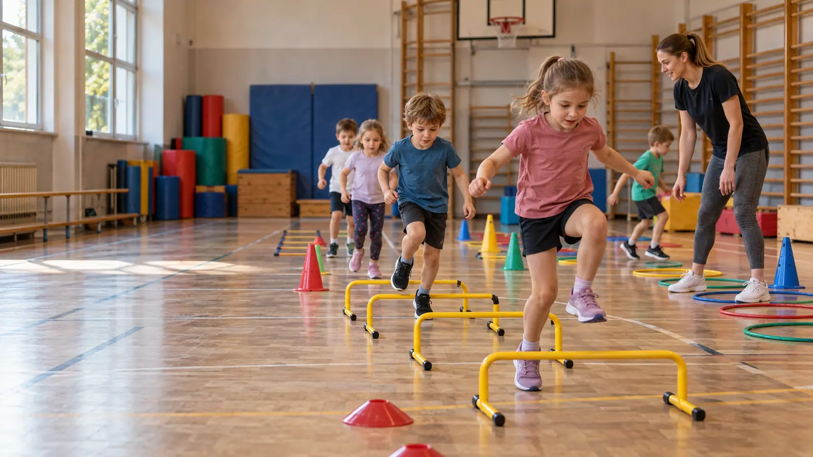 General development class for children in a sports hall