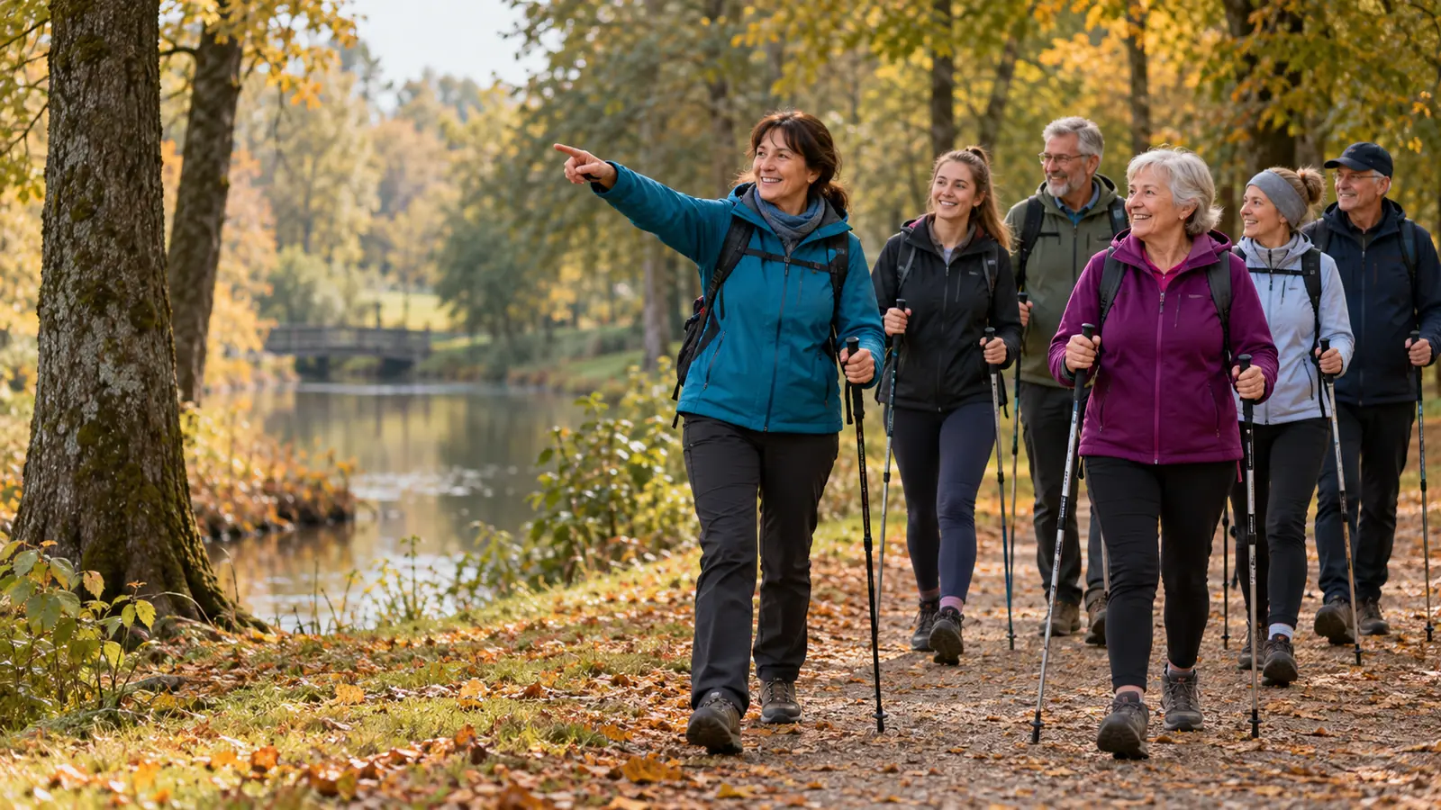 Association members on a group walk in the park