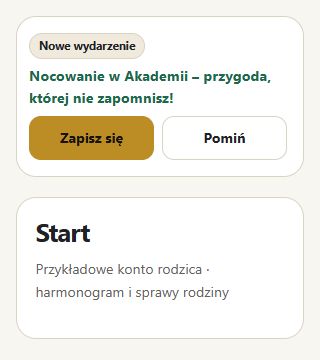 Baner nowego wydarzenia na telefonie z przyciskami Zapisz się i Pomiń