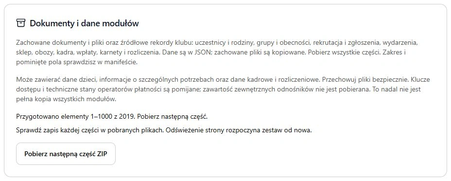 Pierwsze 1000 z 2019 elementów — trzeba pobrać jeszcze kolejne części.