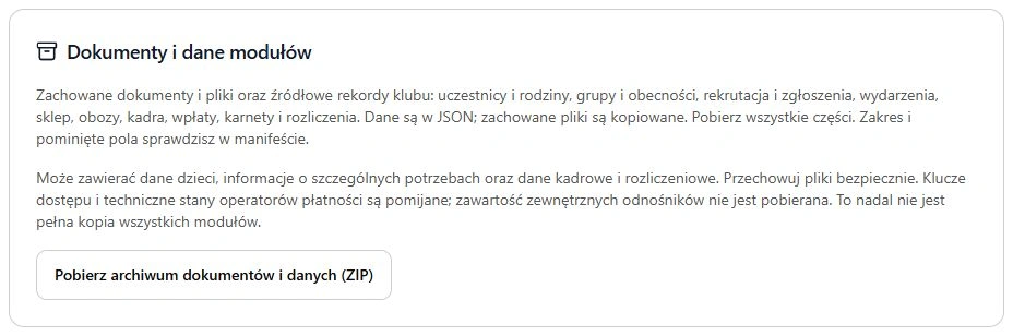 Zakres dokumentów i potwierdzeń oraz osobny przycisk pobrania.