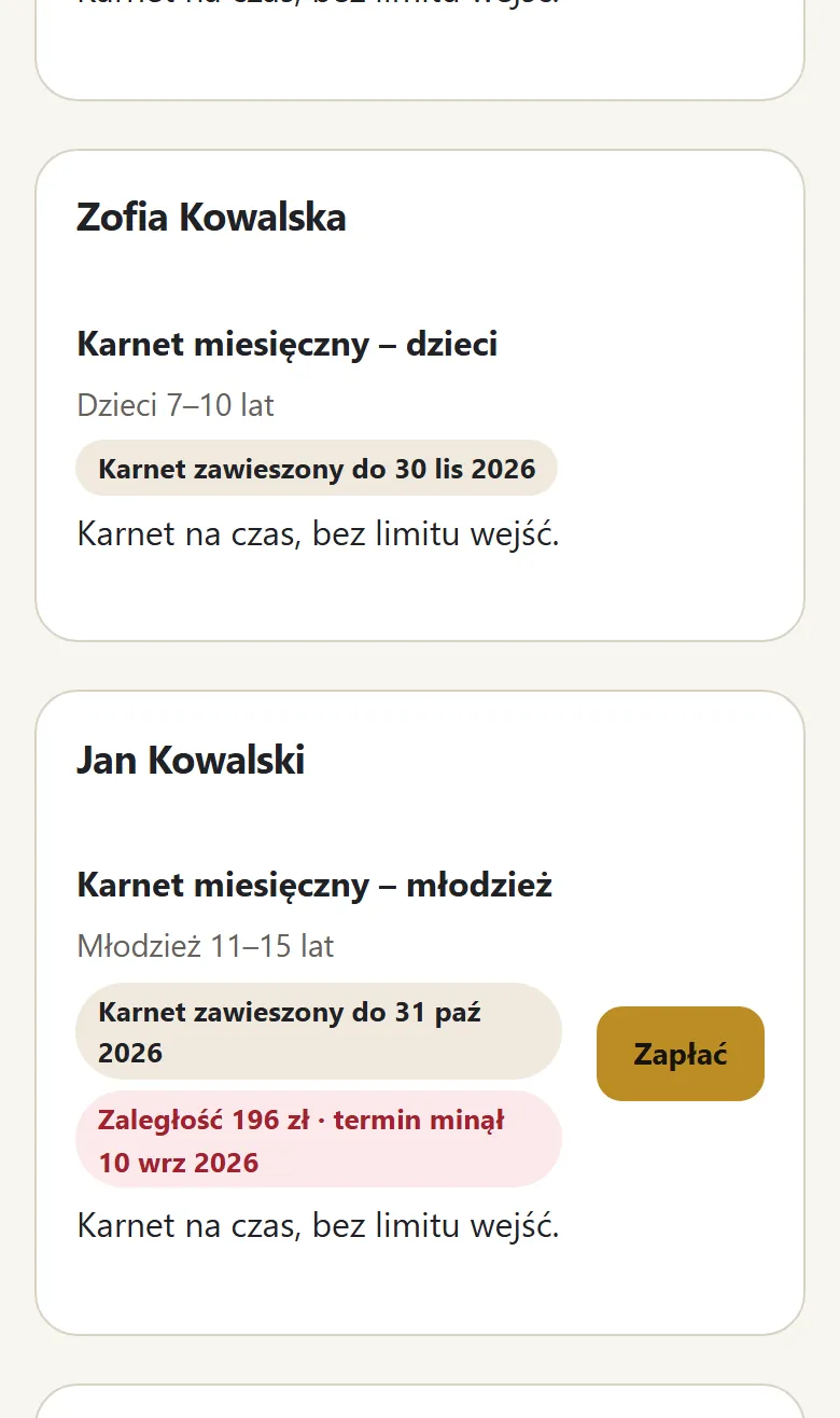 Zawieszenie przy karnecie i wcześniejsza należność