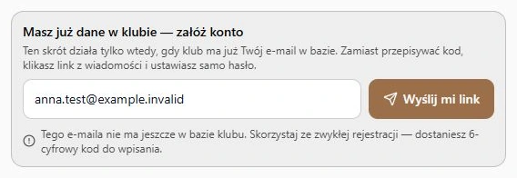 Adres bez gotowego zaproszenia — rzeczywisty komunikat, fikcyjne dane