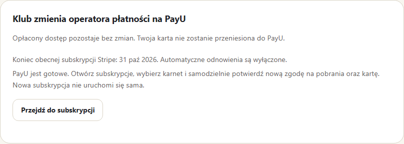 Informacja w Opłatach po przygotowaniu PayU — przykładowe dane