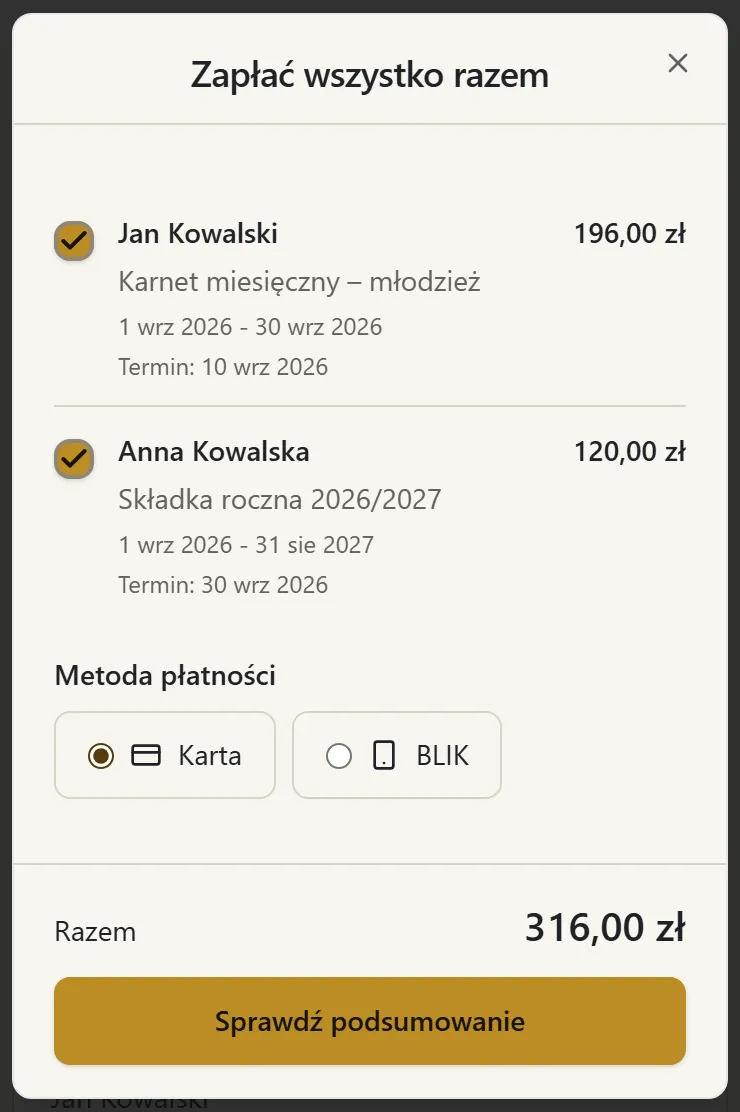 Zapłać wszystko razem — wybór opłat i metody