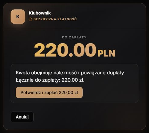 Potwierdzenie składki z dopłatą — lokalny przykład, bez wykonanej płatności
