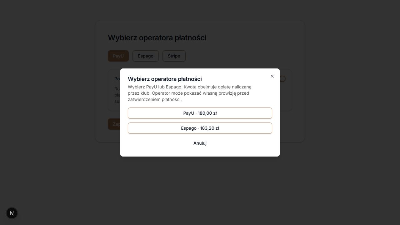 Wybór operatora i kwoty — lokalny przykład bez wykonanej płatności