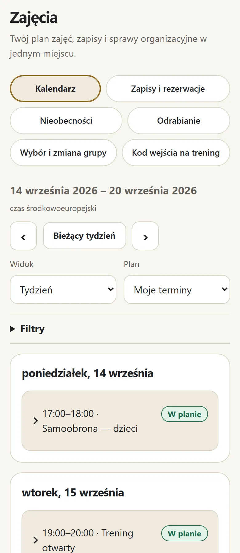 Kalendarz zajęć dziecka