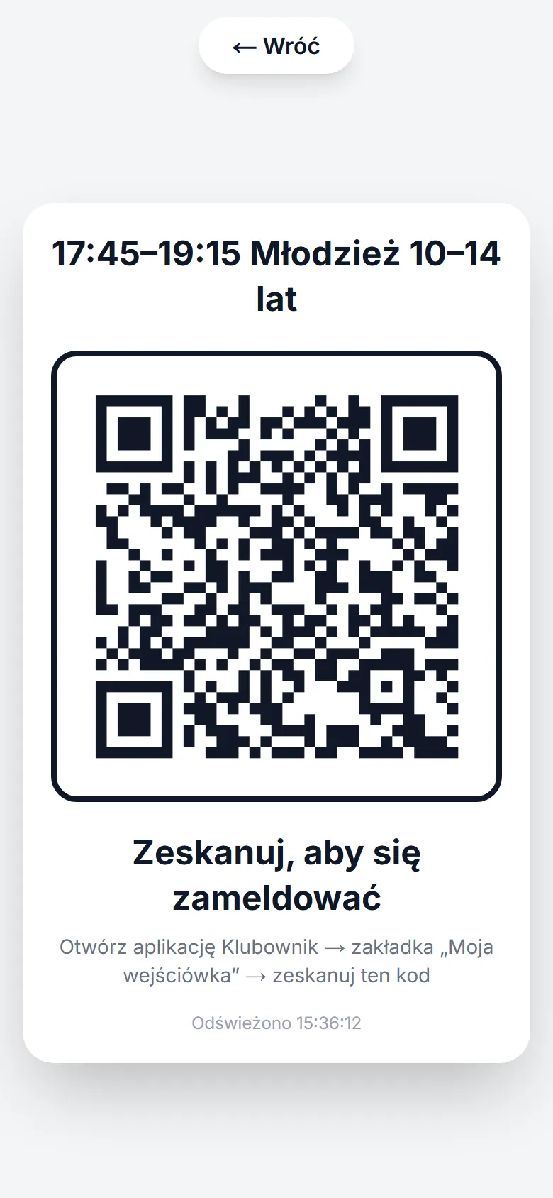 Kod zajęć na pełnym ekranie