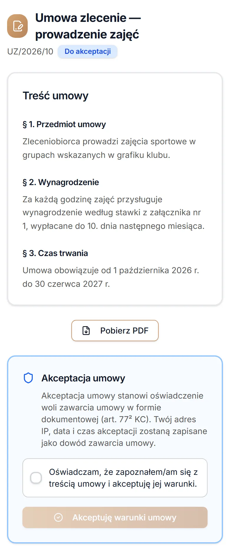 Umowa do akceptacji