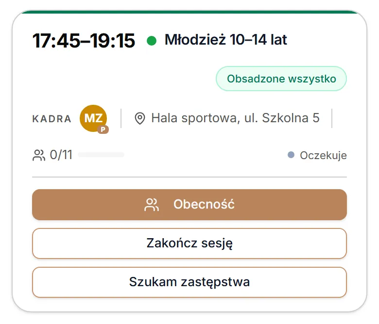 Karta zajęć z przyciskami