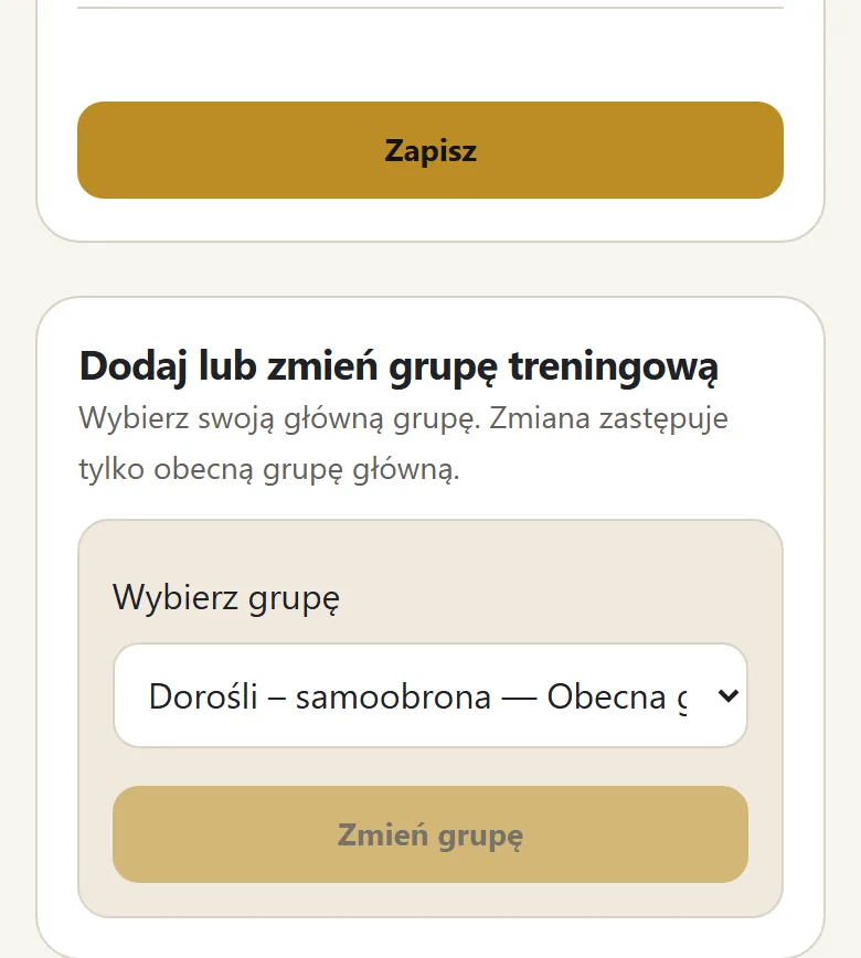 Zapis danych i zmiana grupy