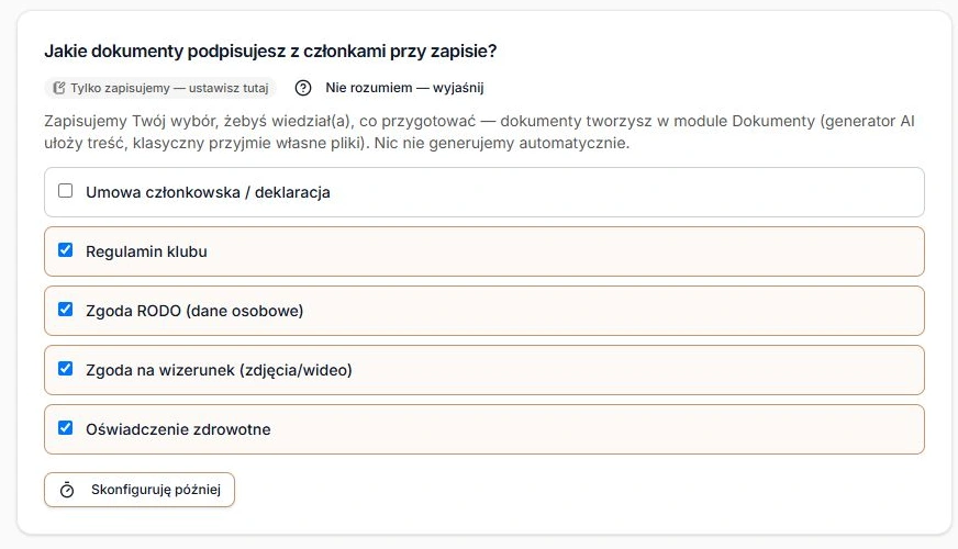 Wybór dokumentów do późniejszego przygotowania