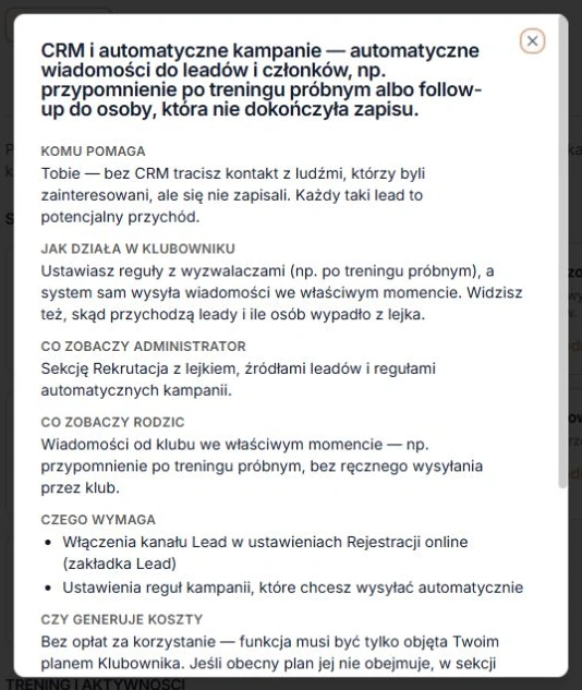 Początek wyjaśnienia funkcji CRM — dalsza treść jest niżej