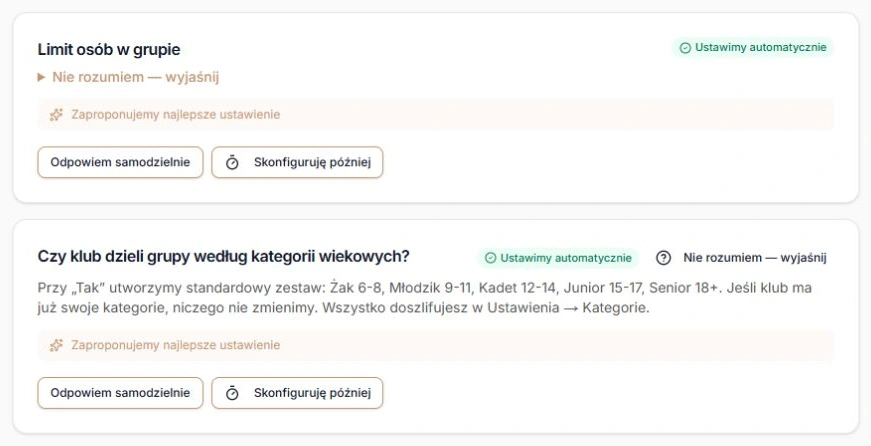 Wybrane prośby o propozycję limitu i kategorii przed przygotowaniem podsumowania