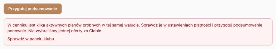 Kilka aktywnych planów próbnych wymaga sprawdzenia w ustawieniach płatności
