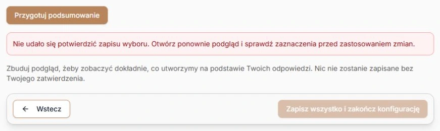 Niepotwierdzony zapis wyboru i powrót do podsumowania