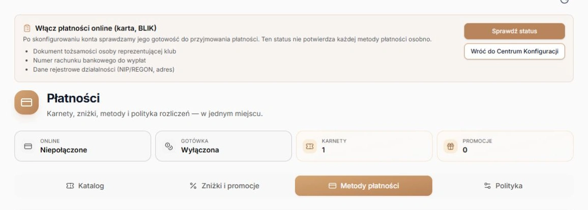 Wejście z zadania Stripe — baner oraz wybrana zakładka Metody płatności