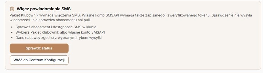 Rzeczywisty baner zadania SMS — przypomnienie, sprawdzenie i powrót do Centrum