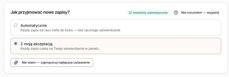 Sposób przyjmowania nowych zapisów