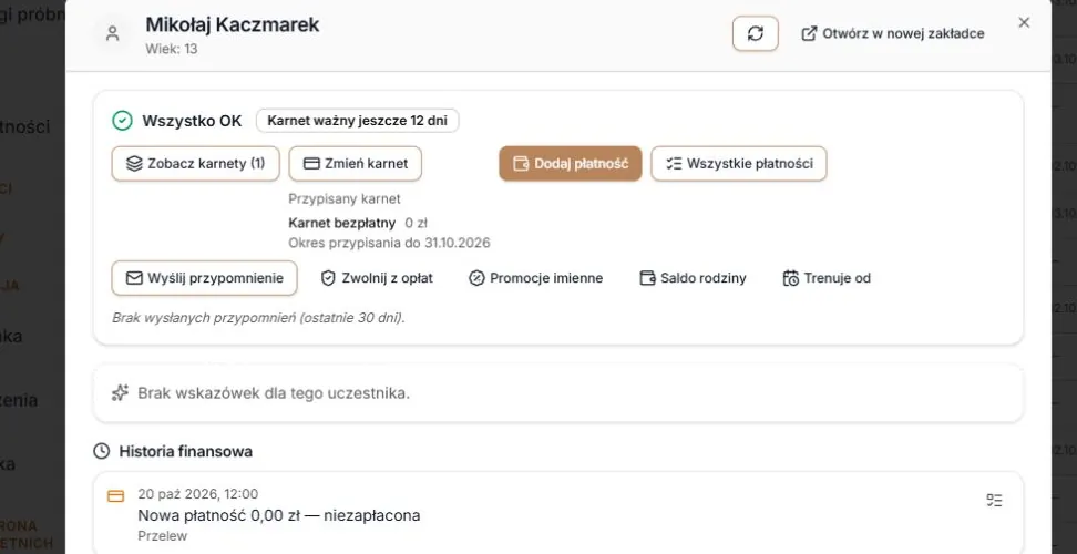 Bezpłatny plan — brak długu i zachowany wpis 0 zł w historii