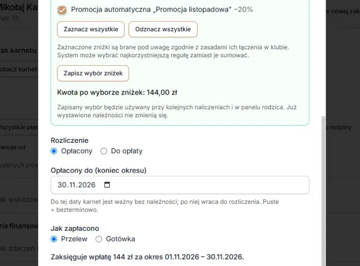 Przyszły miesiąc — listopadowa promocja i wpłata 144 zł