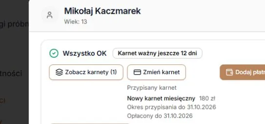 Po zastąpieniu — jeden opłacony karnet i brak pozostałej należności