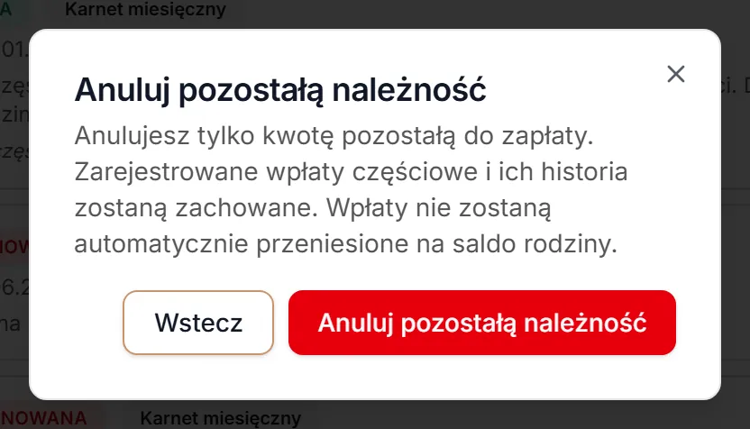 Anuluj pozostałą należność