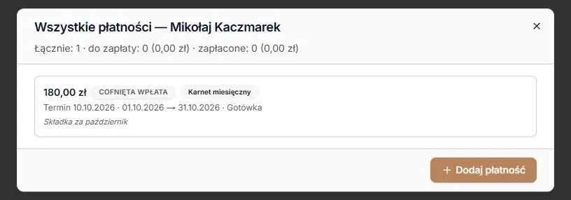 Wynik cofnięcia wpłaty po wcześniejszej korekcie faktury do zera