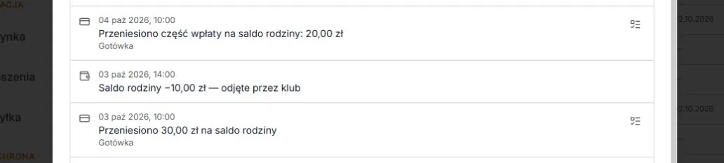 Pełne i częściowe przeniesienie wpłaty na saldo
