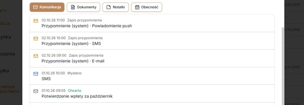 Komunikacja — wiadomości i zapisy przypomnień
