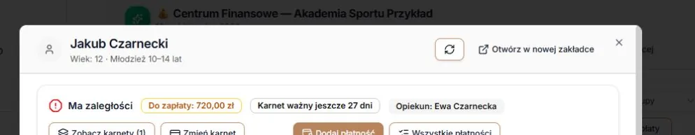 Nagłówek okna profilu