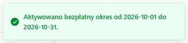 Potwierdzenie aktywacji bezpłatnego okresu od 1 do 31 października