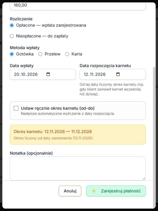 Cykl od dnia do dnia: początek 12 listopada i koniec 11 grudnia.