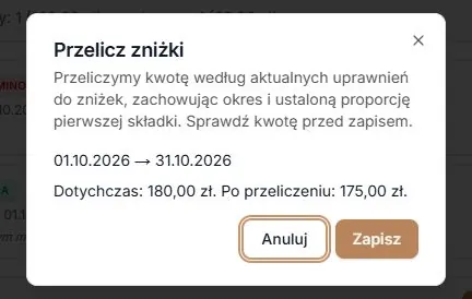 Wcześniejsze wykorzystanie 15 zł pozostawia 5 zł rabatu