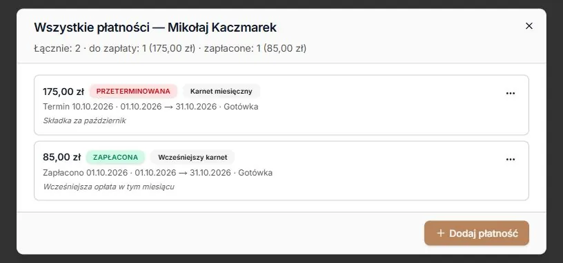 Nowa należność 175 zł i zachowana wcześniejsza wpłata 85 zł