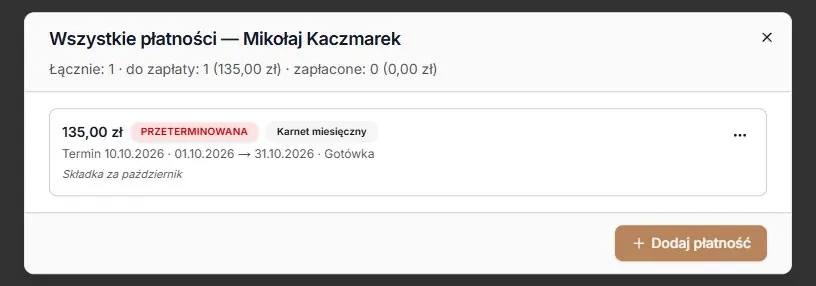 Nowa kwota tej samej należności w historii