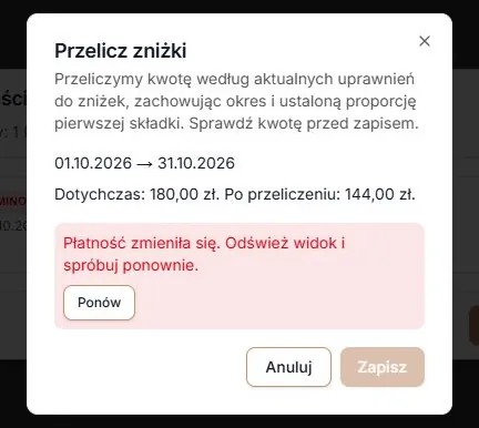 Stara wycena odrzucona po zmianie rabatu
