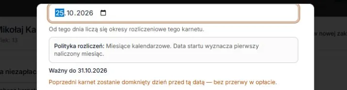 Zmień karnet — przyszły start bez zachowanego opłaconego okresu