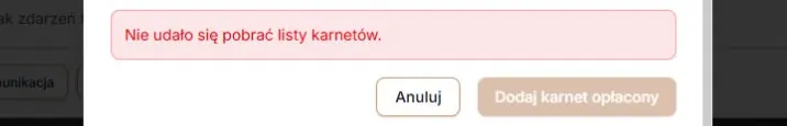 Przypisz karnet — błąd katalogu bez pozornego pustego wyniku