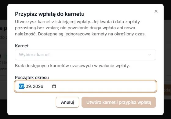Poprawny odczyt bez pasujących karnetów czasowych