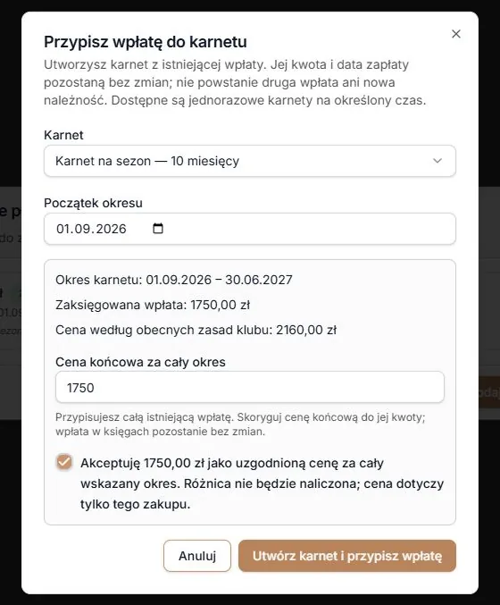 Uzgodniona cena za cały sezon i gotowość do przypisania