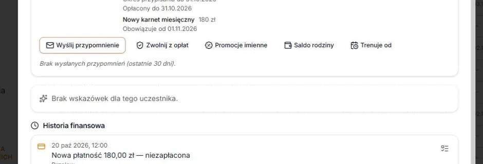 Profil po zastąpieniu — stary opłacony okres i przyszły karnet