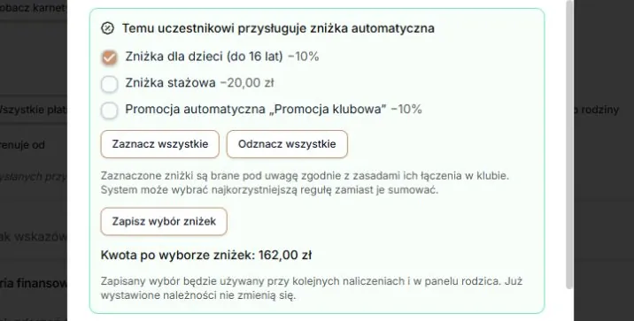 Ponowne otwarcie — zapisane zaznaczenia i nowy odczyt kwoty
