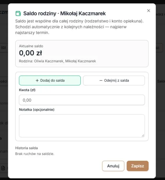 Saldo rodziny bez ruchów