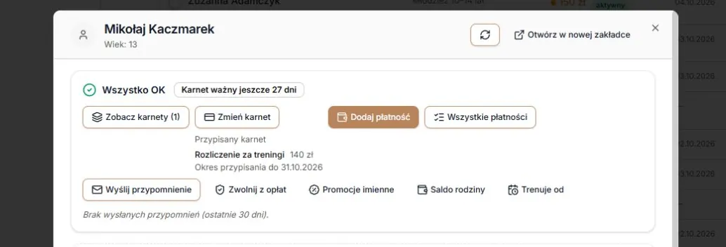 Plan za treningi i propozycja bez wystawionej należności