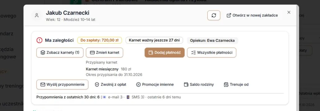 Linia przypomnień z ostatnich 30 dni