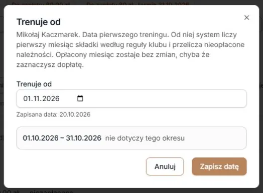 Data po październiku zapisuje się bez automatycznego anulowania jego należności.
