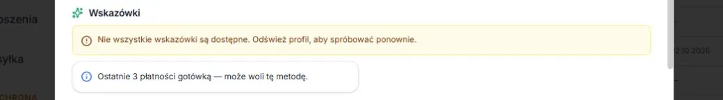 Niepełny odczyt z zachowanymi poprawnymi wskazówkami