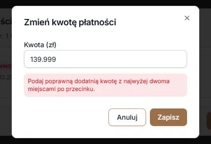Nadmiarowe miejsca po przecinku zatrzymują korektę